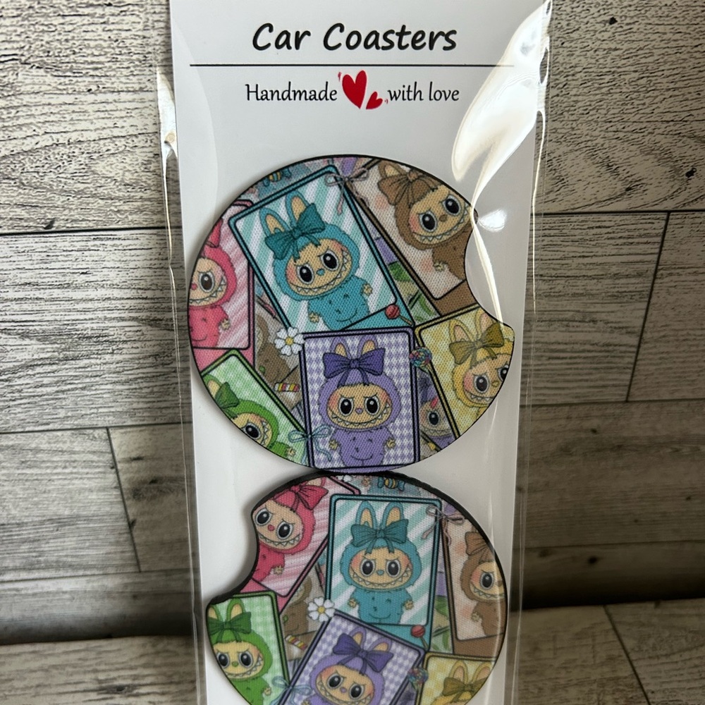 Handmade Labubu Car Coasters with Colorful Cartoon Design